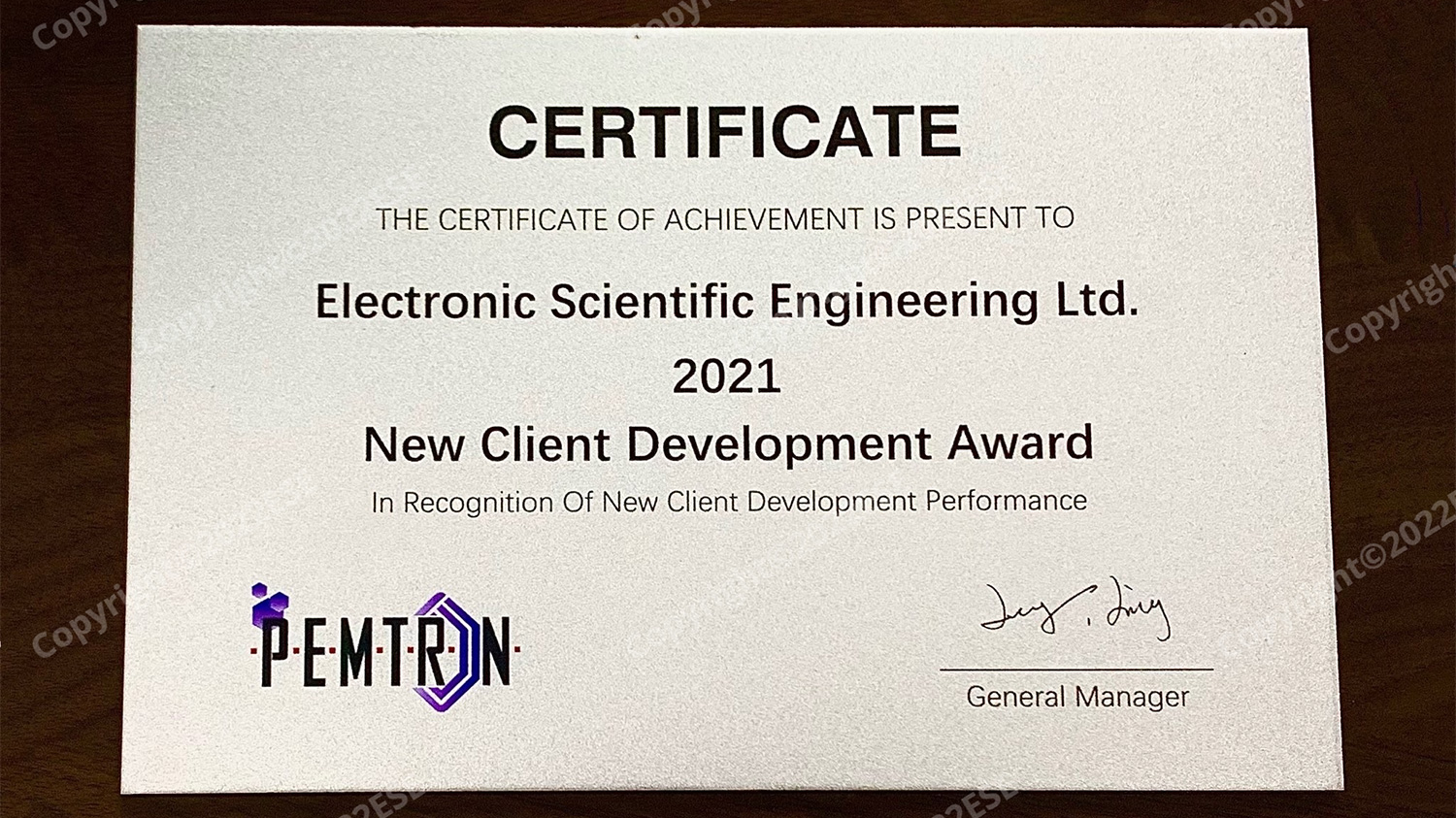 Pemtron New Client Development Award 2021